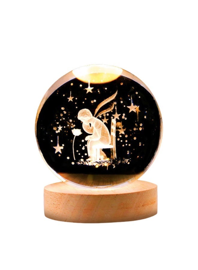 ARABIQO 3D Crystal Ball Night Light 8cm with Wooden Base, USB Powered LED Glass Lamp for Bedroom & Home Décor, Galaxy Crystal Gift for Valentine’s Day, Ramadan & Special Occasions (Resin Art) - Image 2